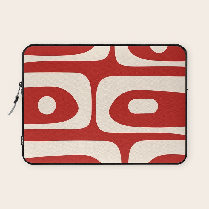 Retro Piquet Mid Century Modern Abstract Pattern in Red and Almond Cream Laptop Sleeve Gallery Image 1