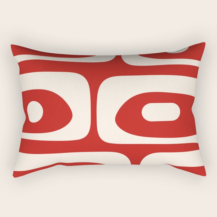 Retro Piquet Mid Century Modern Abstract Pattern in Red and Almond Cream Rectangular Pillow Gallery Image 2