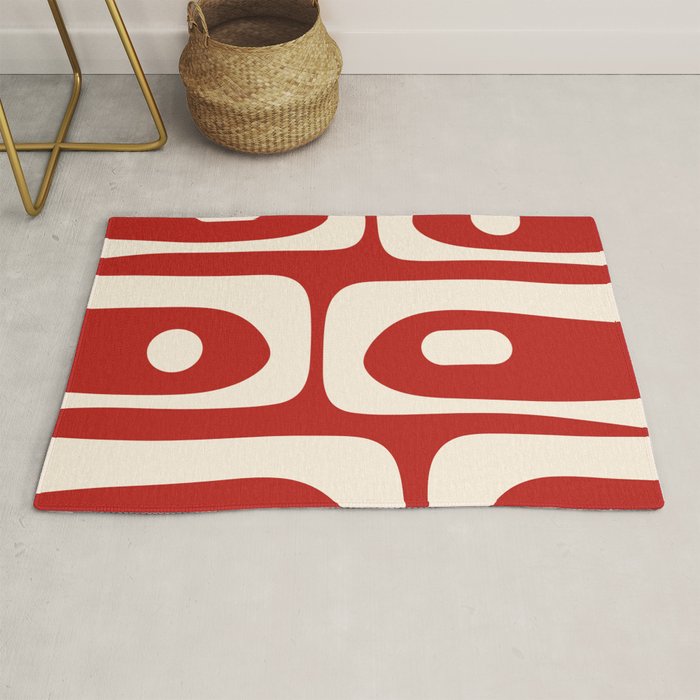 Retro Piquet Mid Century Modern Abstract Pattern in Red and Almond Cream Rug Gallery Image 1