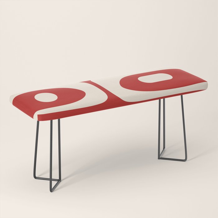 Retro Piquet Mid Century Modern Abstract Pattern in Red and Almond Cream Bench Gallery Image 1