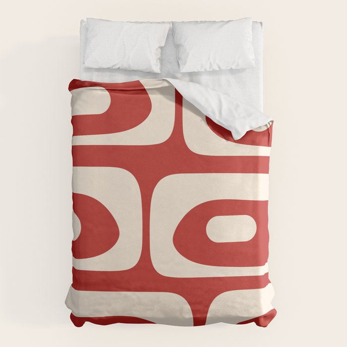 Retro Piquet Mid Century Modern Abstract Pattern in Red and Almond Cream Duvet Cover Gallery Image 1