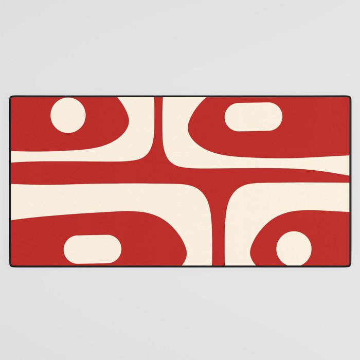 Retro Piquet Mid Century Modern Abstract Pattern in Red and Almond Cream Desk Mat Gallery Image 3