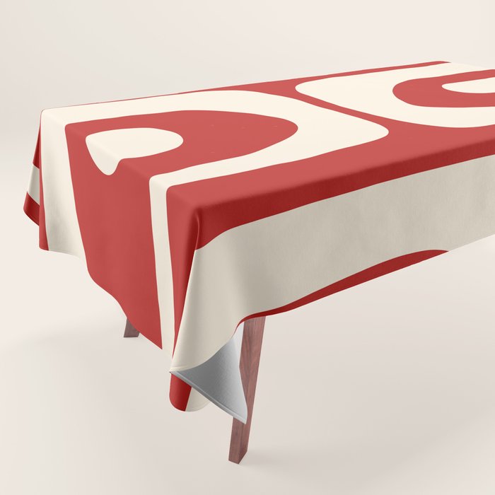 Retro Piquet Mid Century Modern Abstract Pattern in Red and Almond Cream Tablecloth Gallery Image 1