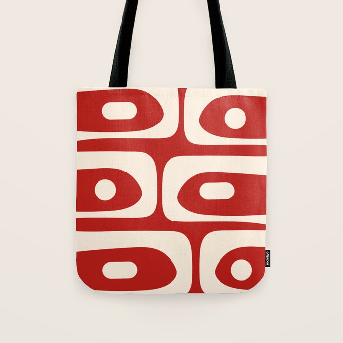 Retro Piquet Mid Century Modern Abstract Pattern in Red and Almond Cream Tote Bag Gallery Image 1