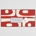 Retro Piquet Mid Century Modern Abstract Pattern in Red and Almond Cream Desk Mat Gallery Image 1