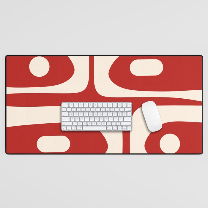 Retro Piquet Mid Century Modern Abstract Pattern in Red and Almond Cream Desk Mat Gallery Image 1