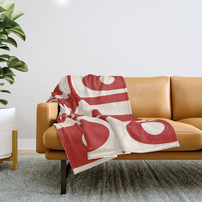 Retro Piquet Mid Century Modern Abstract Pattern in Red and Almond Cream Throw Blanket Gallery Image 1