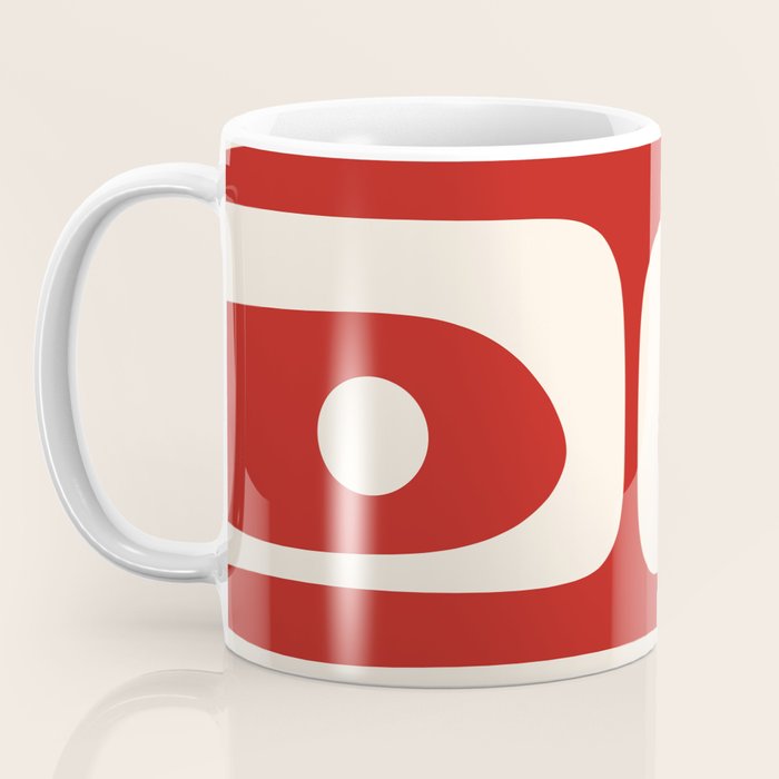 Retro Piquet Mid Century Modern Abstract Pattern in Red and Almond Cream Coffee Mug Gallery Image 3