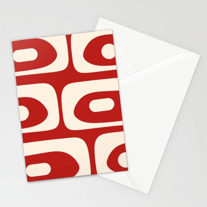 Retro Piquet Mid Century Modern Abstract Pattern in Red and Almond Cream Stationery Card Gallery Image 2