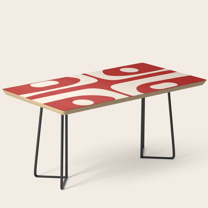 Retro Piquet Mid Century Modern Abstract Pattern in Red and Almond Cream Coffee Table Gallery Image 1