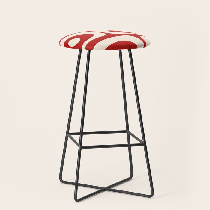 Retro Piquet Mid Century Modern Abstract Pattern in Red and Almond Cream Stool Gallery Image 1