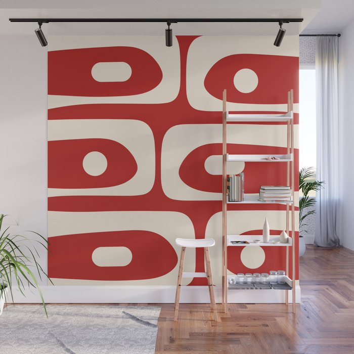 Retro Piquet Mid Century Modern Abstract Pattern in Red and Almond Cream Wall Mural Gallery Image 1