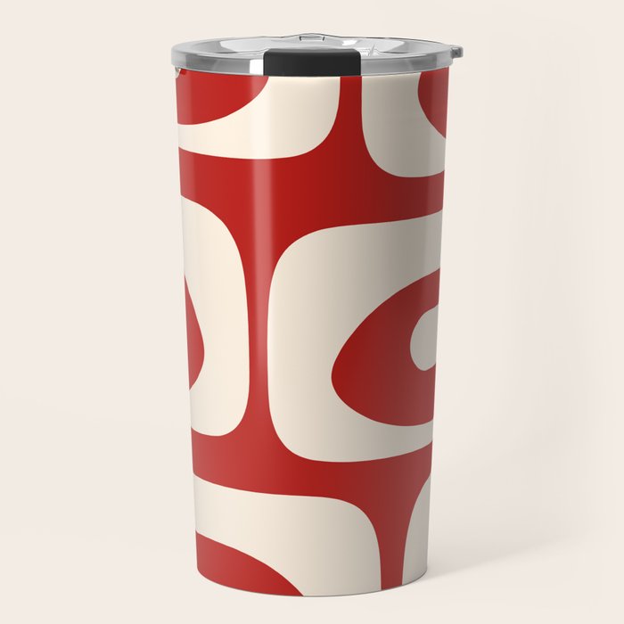 Retro Piquet Mid Century Modern Abstract Pattern in Red and Almond Cream Travel Mug Gallery Image 1