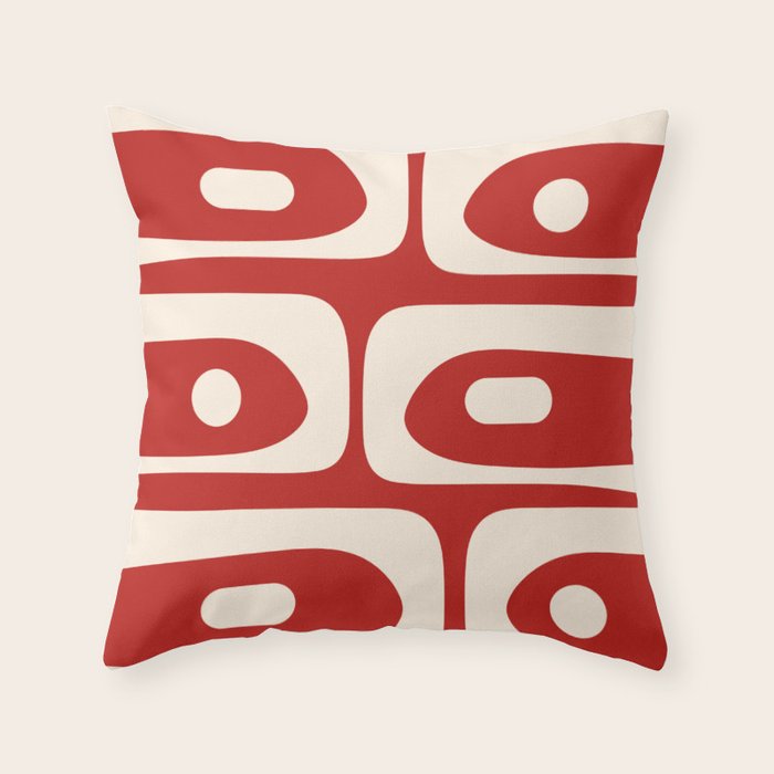 Retro Piquet Mid Century Modern Abstract Pattern in Red and Almond Cream Throw Pillow Gallery Image 6