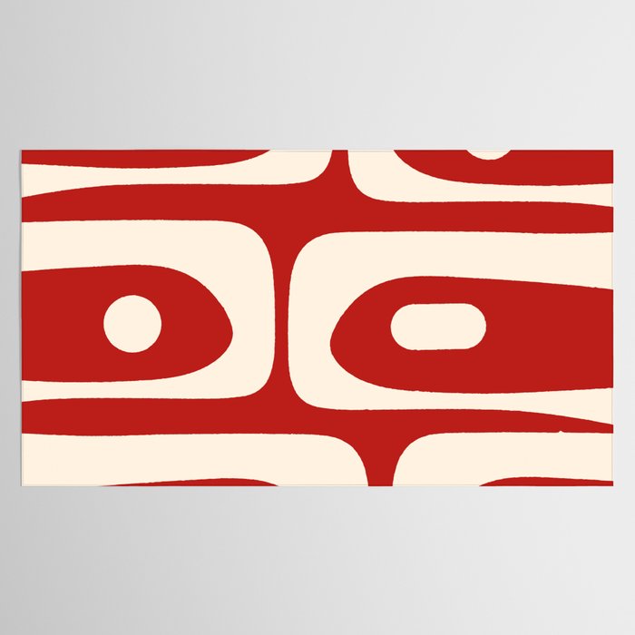 Retro Piquet Mid Century Modern Abstract Pattern in Red and Almond Cream Tablecloth Gallery Image 2