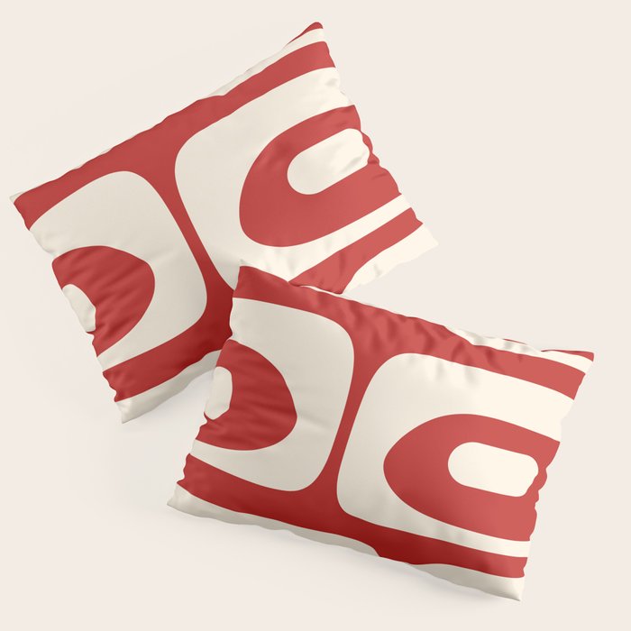 Retro Piquet Mid Century Modern Abstract Pattern in Red and Almond Cream Pillow Sham Gallery Image 1