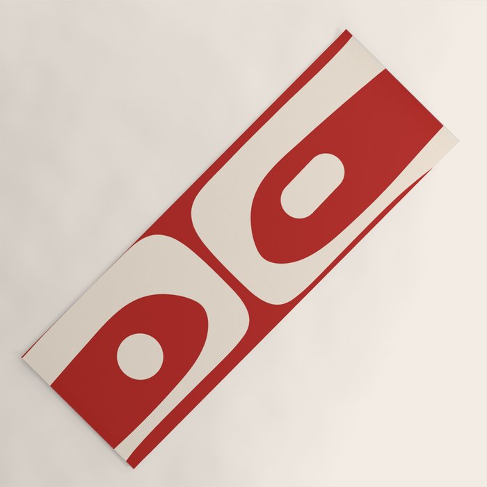Retro Piquet Mid Century Modern Abstract Pattern in Red and Almond Cream Yoga Mat Gallery Image 1