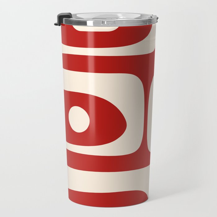 Retro Piquet Mid Century Modern Abstract Pattern in Red and Almond Cream Travel Mug Gallery Image 3