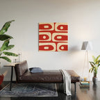 Retro Piquet Mid Century Modern Abstract Pattern in Red and Almond Cream Wood Wall Art Gallery Image 2