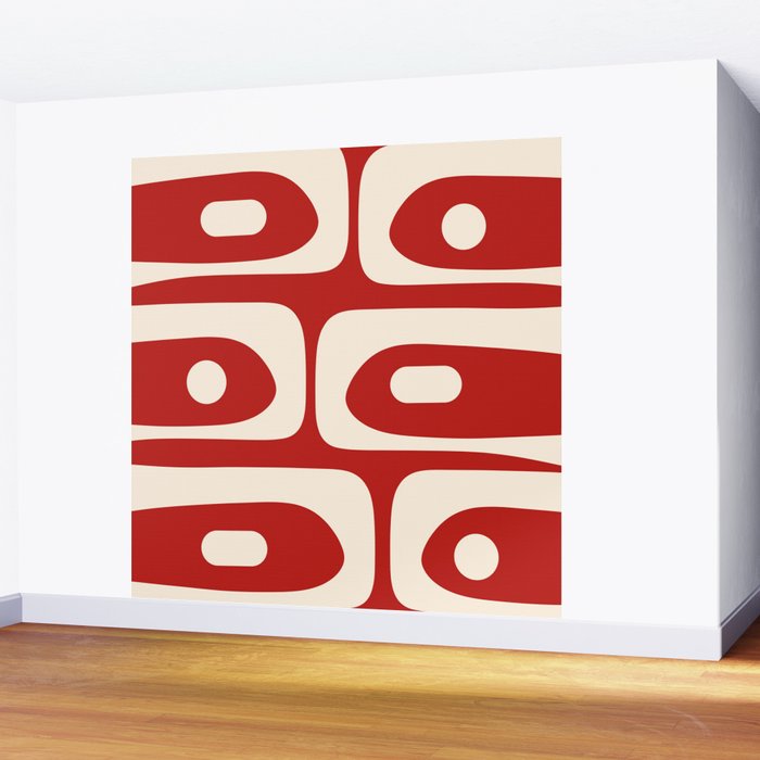 Retro Piquet Mid Century Modern Abstract Pattern in Red and Almond Cream Wall Mural Gallery Image 2