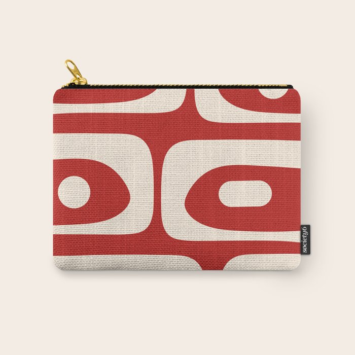 Retro Piquet Mid Century Modern Abstract Pattern in Red and Almond Cream Carry All Pouch Gallery Image 1