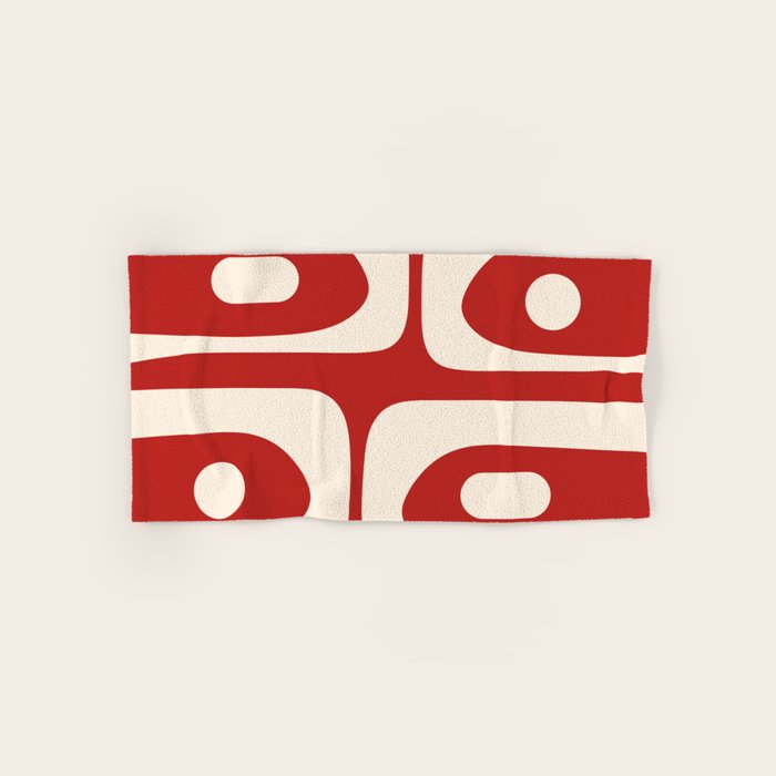 Retro Piquet Mid Century Modern Abstract Pattern in Red and Almond Cream Bath Towel Gallery Image 1