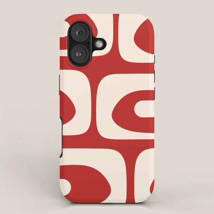 Retro Piquet Mid Century Modern Abstract Pattern in Red and Almond Cream iPhone Case Gallery Image 1