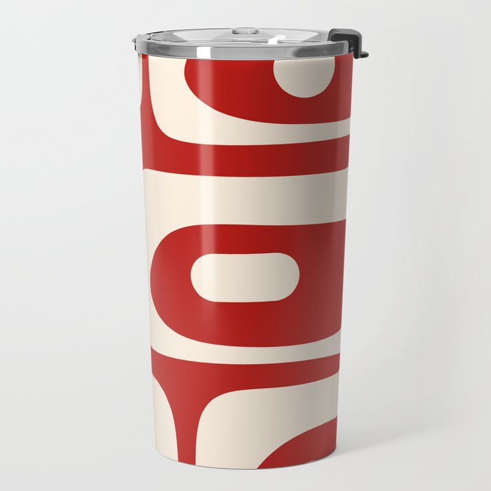 Retro Piquet Mid Century Modern Abstract Pattern in Red and Almond Cream Travel Mug Gallery Image 2