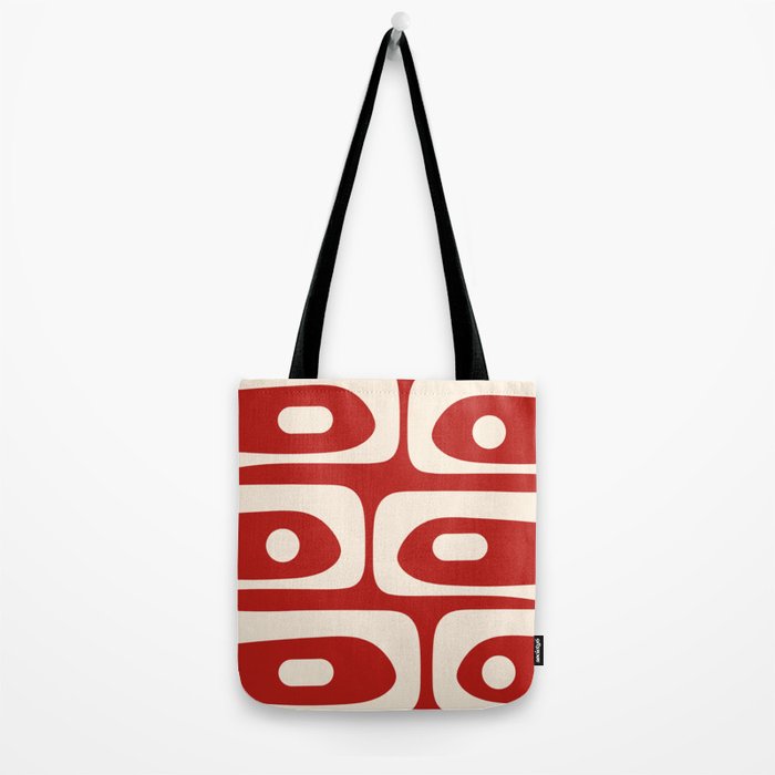 Retro Piquet Mid Century Modern Abstract Pattern in Red and Almond Cream Tote Bag Gallery Image 2