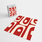 Retro Piquet Mid Century Modern Abstract Pattern in Red and Almond Cream Jigsaw Puzzle Gallery Image 2