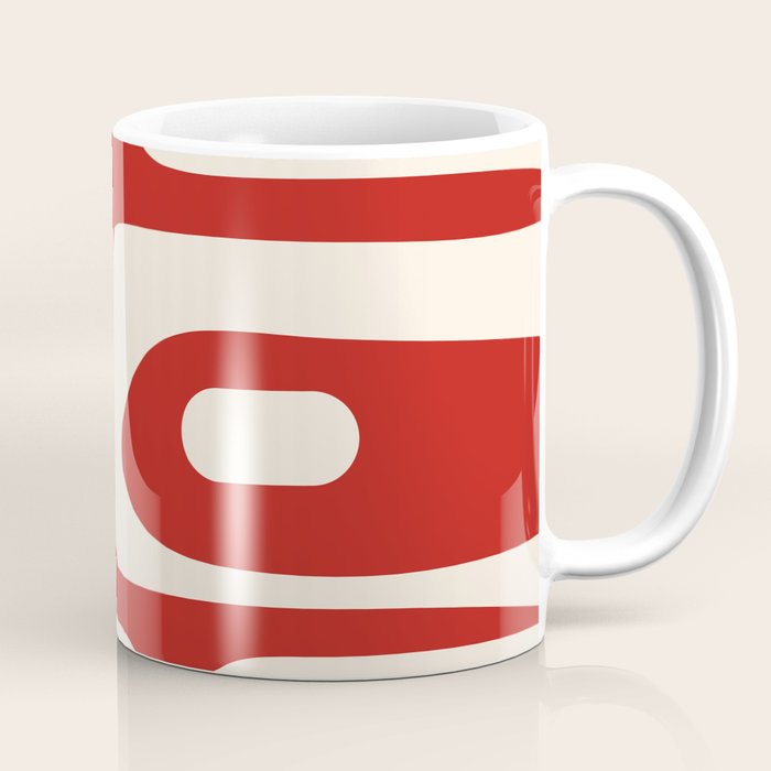Retro Piquet Mid Century Modern Abstract Pattern in Red and Almond Cream Coffee Mug Gallery Image 1