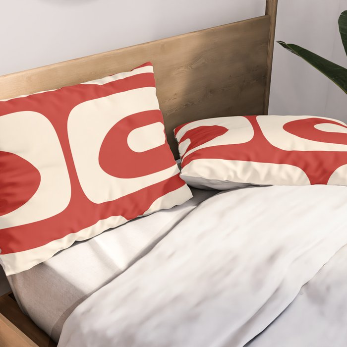 Retro Piquet Mid Century Modern Abstract Pattern in Red and Almond Cream Pillow Sham Gallery Image 2