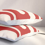 Retro Piquet Mid Century Modern Abstract Pattern in Red and Almond Cream Pillow Sham Gallery Image 3