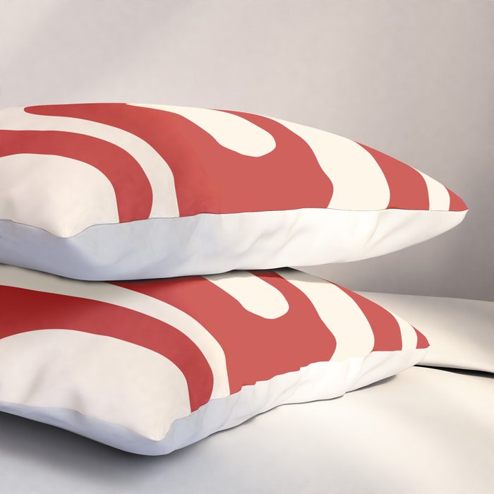 Retro Piquet Mid Century Modern Abstract Pattern in Red and Almond Cream Pillow Sham Gallery Image 3