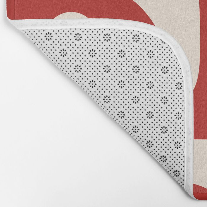 Retro Piquet Mid Century Modern Abstract Pattern in Red and Almond Cream Bath Mat Gallery Image 2