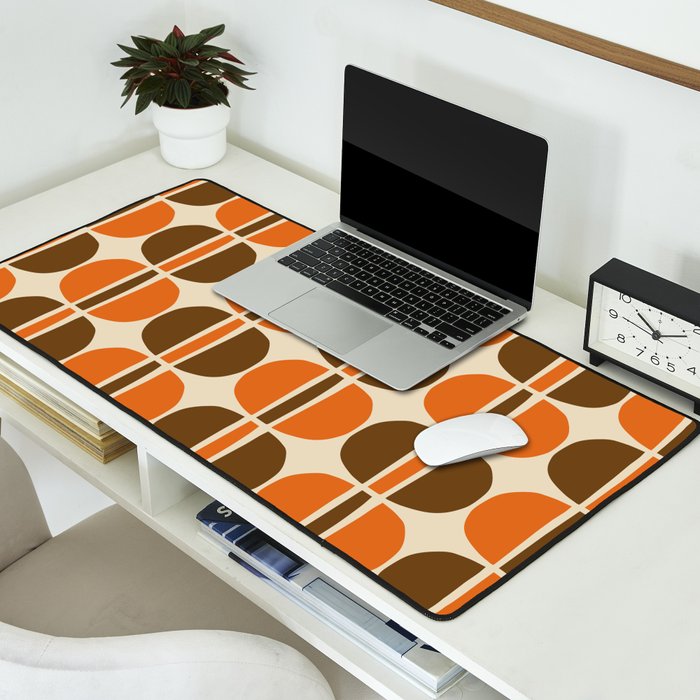 Mid Century Modern Geometric Pattern 127 Autumn Brown and Orange Desk Mat Gallery Image 2