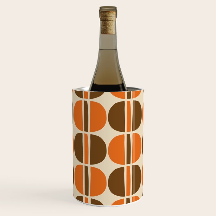 Mid Century Modern Geometric Pattern 127 Autumn Brown and Orange Wine Chiller Gallery Image 1