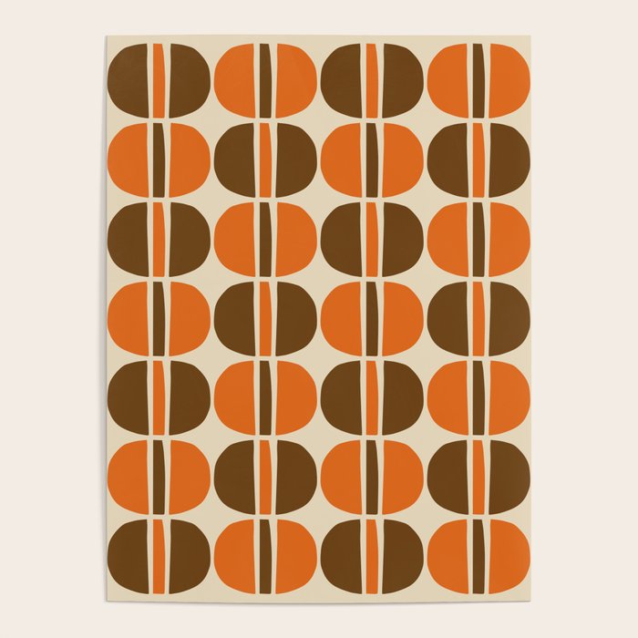 Mid Century Modern Geometric Pattern 127 Autumn Brown and Orange Poster Gallery Image 1