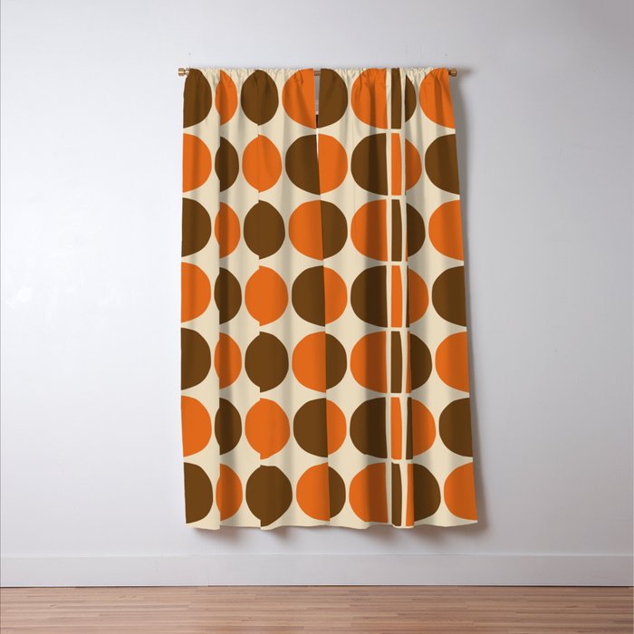 Mid Century Modern Geometric Pattern 127 Autumn Brown and Orange Window Curtain Gallery Image 3