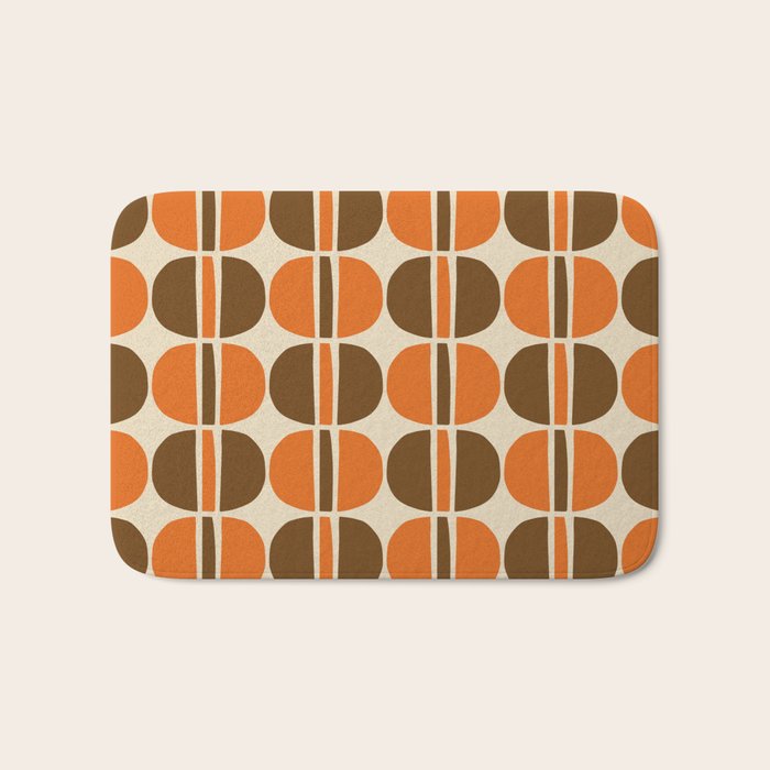 Mid Century Modern Geometric Pattern 127 Autumn Brown and Orange Bath Mat Gallery Image 1