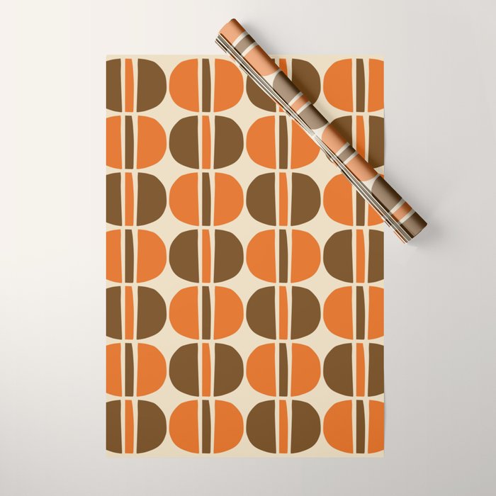 Mid Century Modern Geometric Pattern 127 Autumn Brown and Orange Wrapping Paper Gallery Image 1