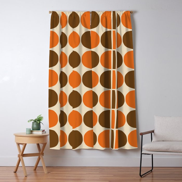 Mid Century Modern Geometric Pattern 127 Autumn Brown and Orange Window Curtain Gallery Image 5