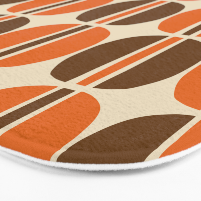 Mid Century Modern Geometric Pattern 127 Autumn Brown and Orange Bath Mat Gallery Image 3