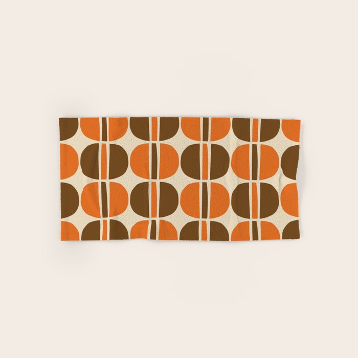 Mid Century Modern Geometric Pattern 127 Autumn Brown and Orange Bath Towel Gallery Image 1