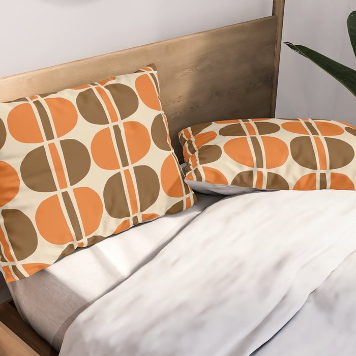 Mid Century Modern Geometric Pattern 127 Autumn Brown and Orange Pillow Sham Gallery Image 2