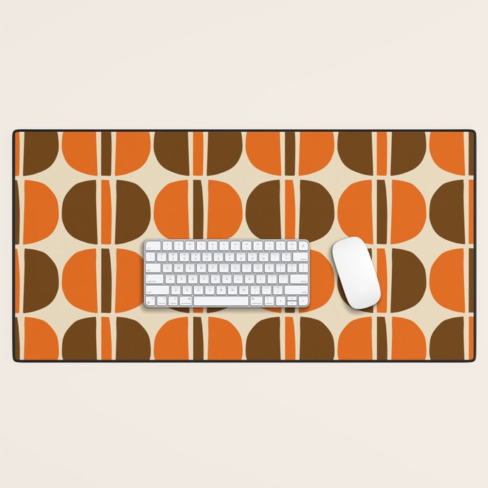 Mid Century Modern Geometric Pattern 127 Autumn Brown and Orange Desk Mat Gallery Image 1