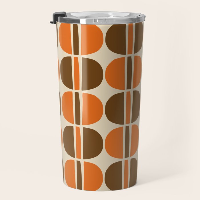 Mid Century Modern Geometric Pattern 127 Autumn Brown and Orange Travel Mug Gallery Image 3