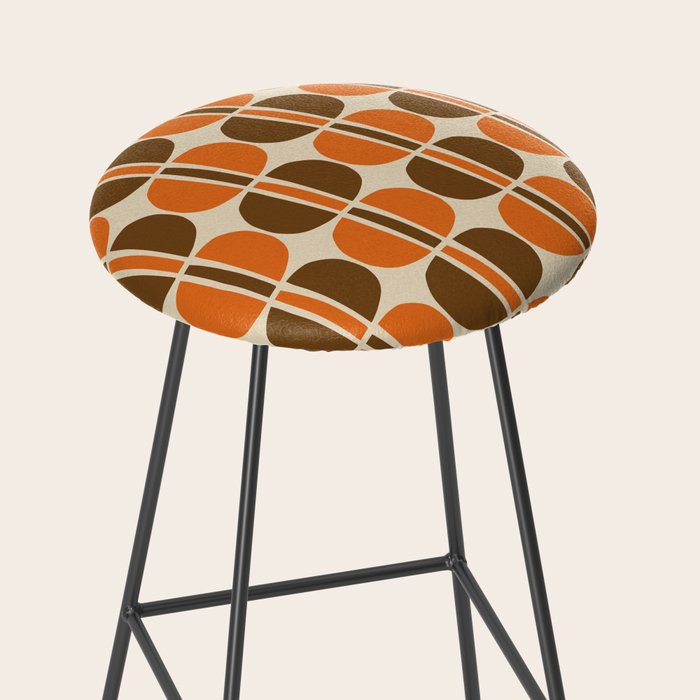 Mid Century Modern Geometric Pattern 127 Autumn Brown and Orange Stool Gallery Image 2