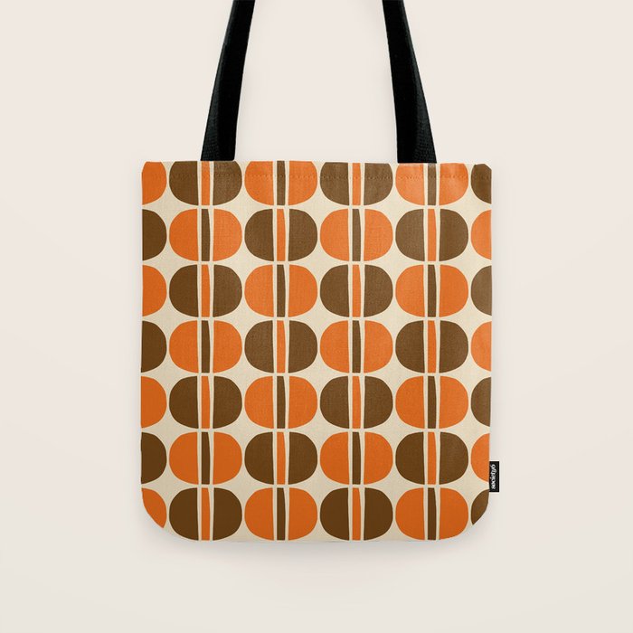 Mid Century Modern Geometric Pattern 127 Autumn Brown and Orange Tote Bag Gallery Image 1