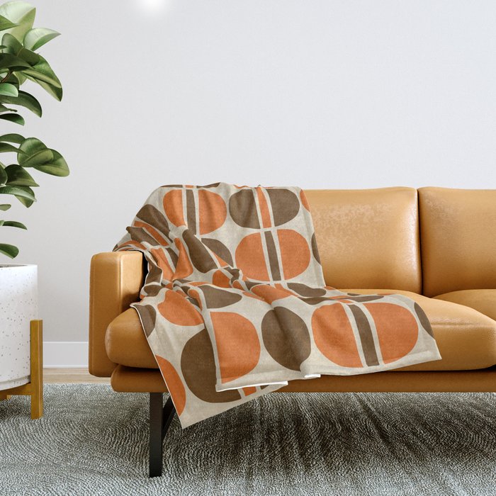 Mid Century Modern Geometric Pattern 127 Autumn Brown and Orange Throw Blanket Gallery Image 1